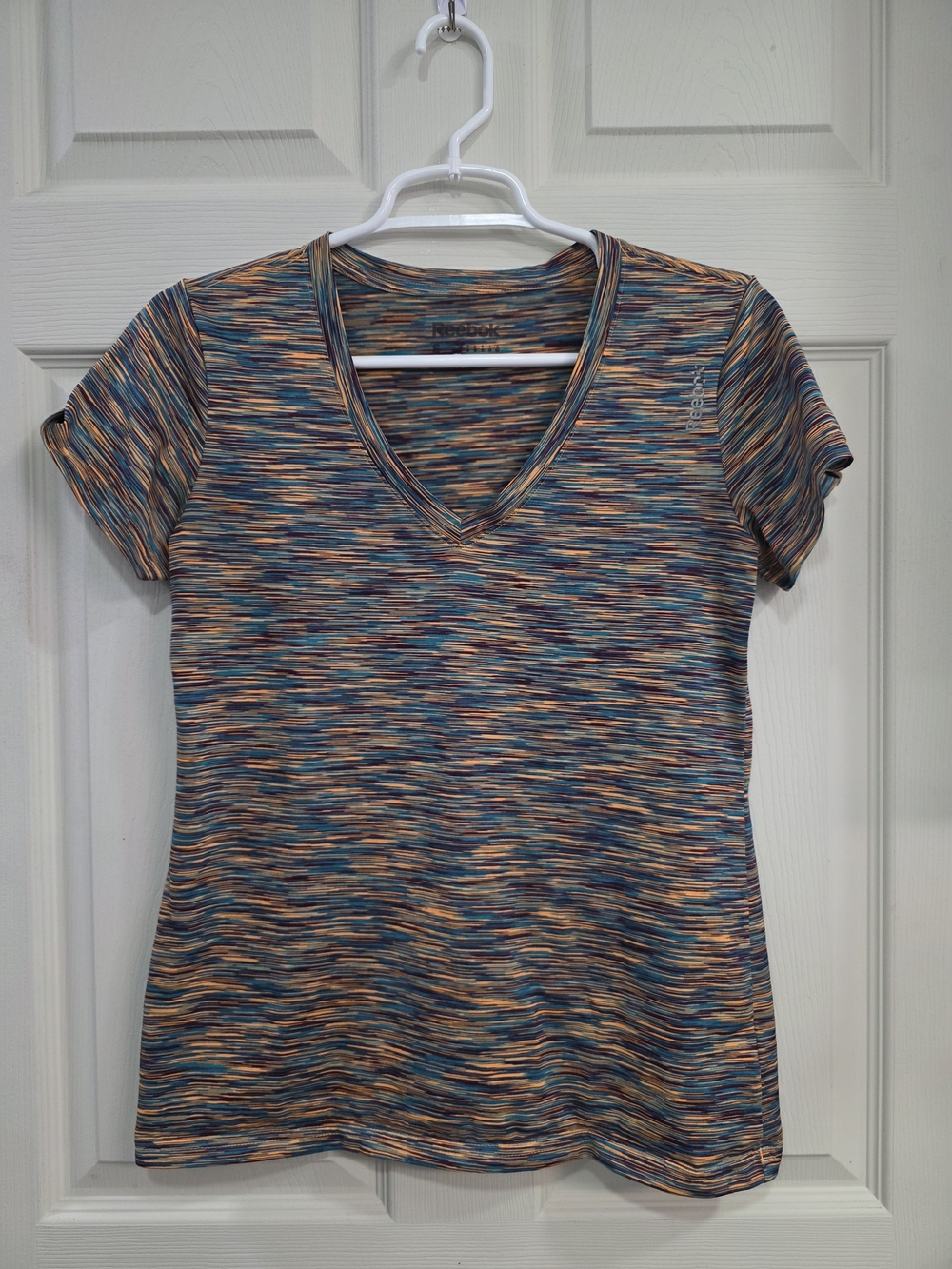 Reebok Blue and Orange Space-Dye V-Neck Short Sleeve Tee